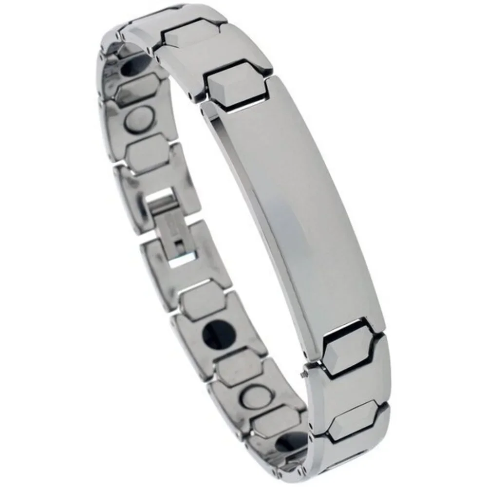 Tungsten Carbide ID Bracelet Magnetic Therapy 8.5